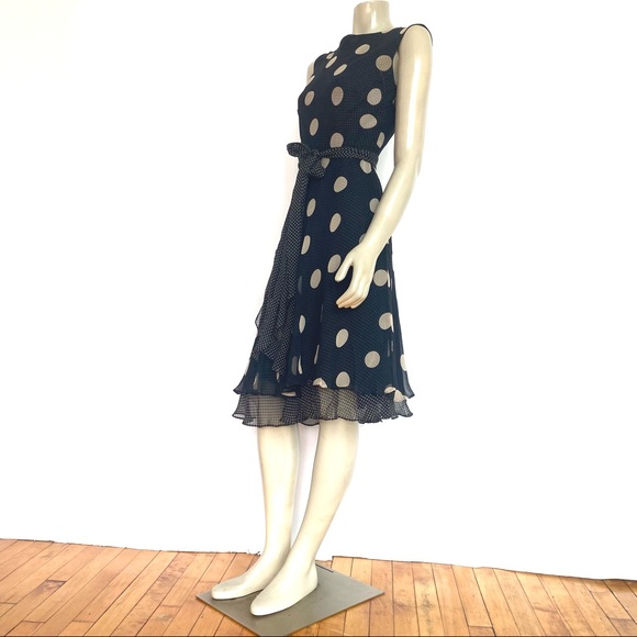 SARA CAMPBELL VINTAGE POLKADOT SILK CHIFFON DRESS - Picture 3 of 15